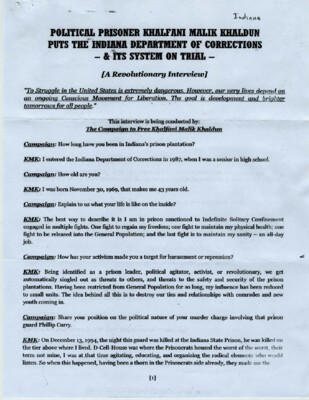 Political prisoner Khalfani Malik Khaldun puts the Indiana Department of Corrections and its system on trial