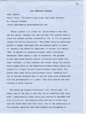 Children's book helps imprisoned parents