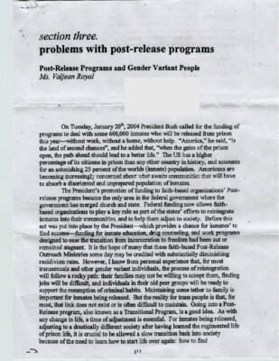 Post-release programs and gender variant people