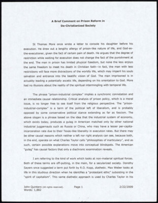 A brief comment on prison reform in de-Christianized society