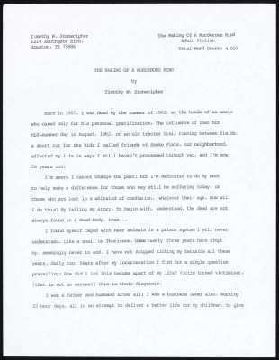 The making of a murderous mind: adult fiction