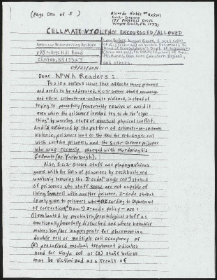 Cellmate violence encourage/allowed