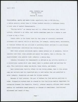 Jobs, industry and Shirley World