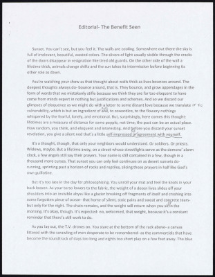 Editorial- the benefit seen