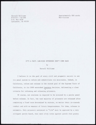 It's a fact: low-risk offenders don't come back