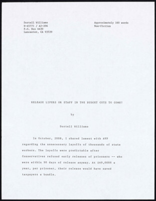 Release lifers or staff in the budget cuts to come?