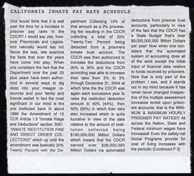 California inmate pay rate schedule