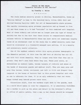 Crisis in the gulag "dementia patients at MCI Shirley"