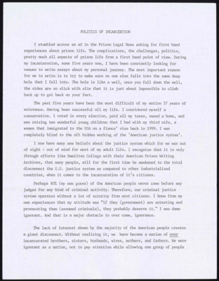 Politics of incarcertion [incarceration]