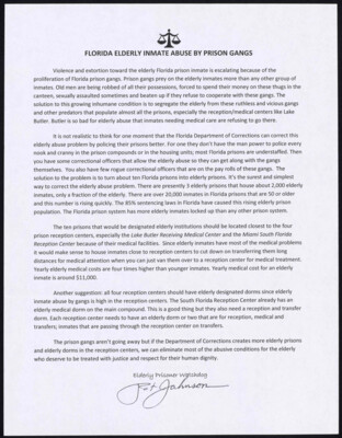 Florida elderly inmate abuse by prison gangs