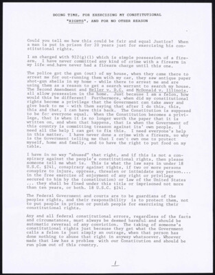 Doing time, for exercising my constitutional "rights", and for no other reason