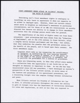 First amendment under attack in Illinois' prisons: the price of dissent