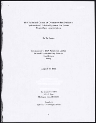 The political cause of overcrowded prisons: dysfunctional political systems, not crime, cause mass incarceration