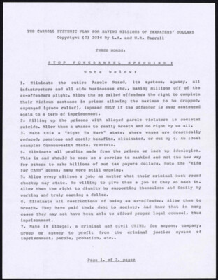 The Carroll systemic plan for saving billions of taxpayers' dollars