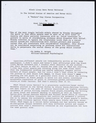 Black lives have never mattered in the United States of America and never will: a "modern"-day slaves perspective