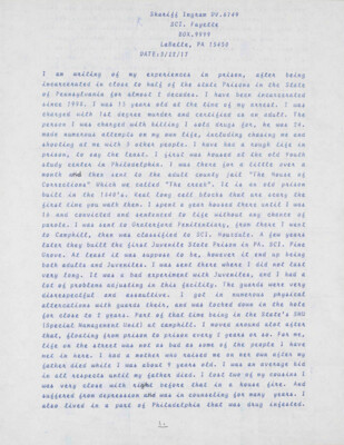 I am writing of my experiences in prison