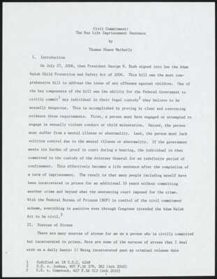 Civil commitment: The new life imprisonment sentence