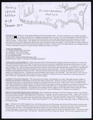 Kevin's update letter #19 December 2013