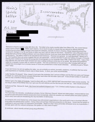 Kevin's update letter #20 Feb. 2014