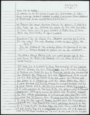 I wrote to you all while I was in Corcoran