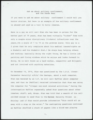 Ask me about solitary confinement, and the panda bear