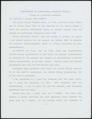 Penitentiary to correctional warehouse centers