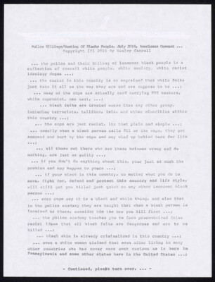 Police killings/hunting of blacks people, July 2016, Americans comment...