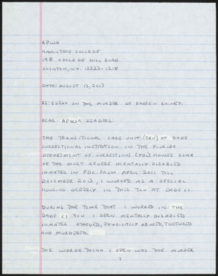 Essay on the murder of Darren Rainey