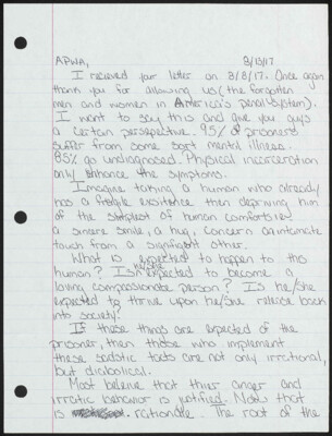 I received your letter on 8/8/17