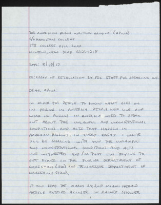 Essay of retaliation by FDC staff for speaking out