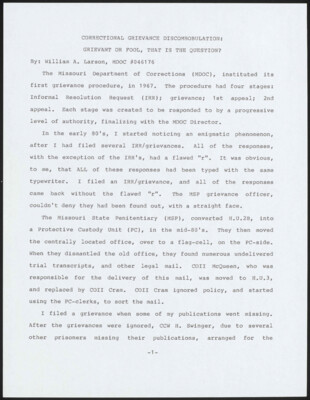 Correctional grievance discombobulation: Grievant or fool, that is the question?