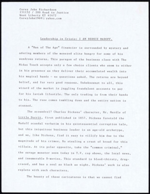 Leadership in crisis: I am Bernie Madoff.
