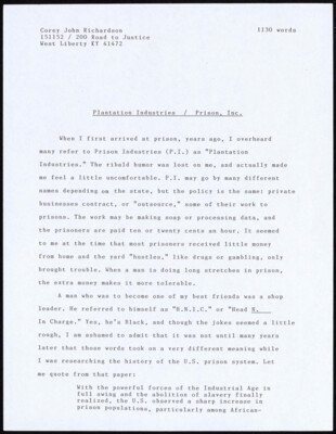 Plantation Industries/Prison, Inc.