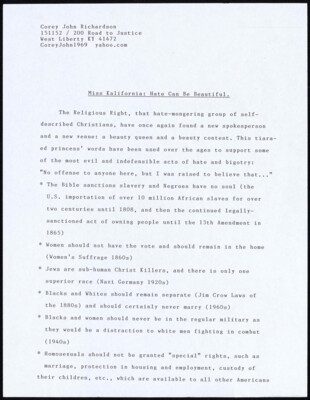 Miss Kalifornia: Hate can be beautiful.