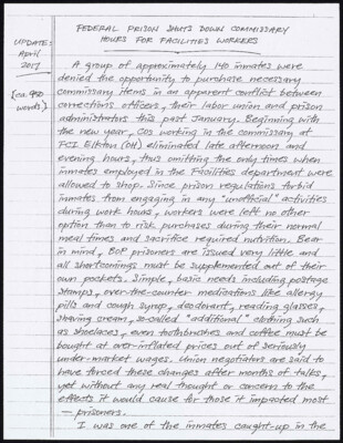 Federal prison shuts down commissary hours for facilities workers