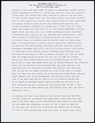 The writing of Richard L. Tabler, to the A.P.W.A.