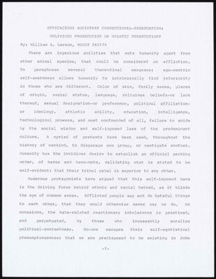 Efficacious societary correctional-segregation: Oblivious prosecution or helotic persecution?