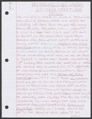 Prisoners' lives matter c/o Mule Creek State Prison