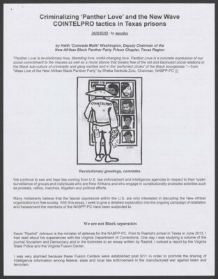 Criminalizing 'panther love' and the new wave COINTELPRO tactics in Texas prisons