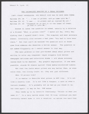 The incomplete memoirs of a Texas prisoner