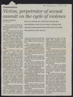Victim, perpetrator of sexual assault on the cycle of violence