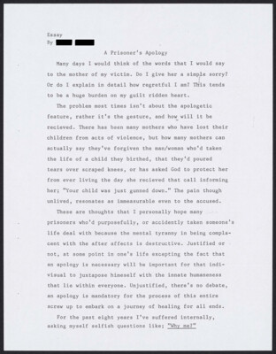 A prisoner's apology