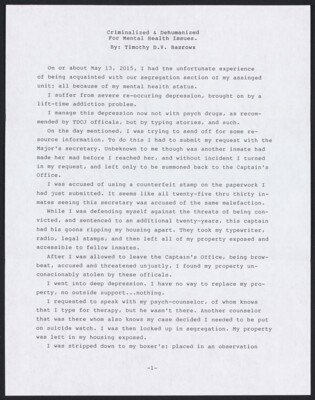 Criminalized &amp; dehumanized for mental health issues