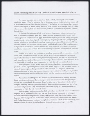 The criminal justice system in the United States needs reform