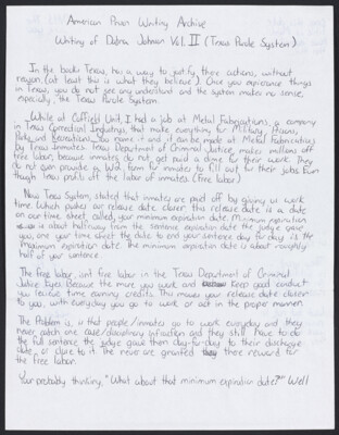 Writing of Datra Johnson Vol. II (Texas parole system)
