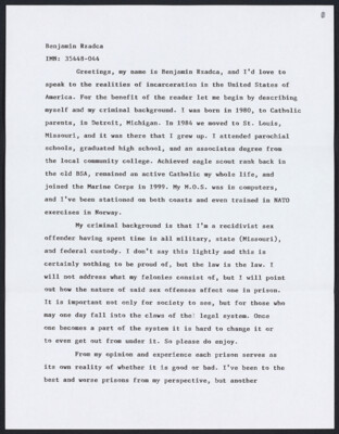 Greetings, my name is Benjamin