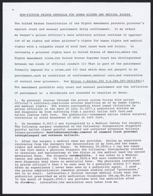 Non-fiction prison struggle for human rights and medical rights