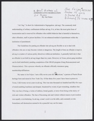 A brief history of administrative segregation in Texas