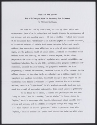 Why a philosophy major is necessary for prisoners