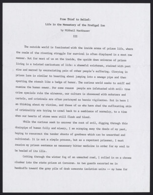 From thief to belief: Life in the monastery of the prodigal son (III)